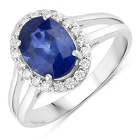 Diana M Jewels Women's Oval Natural Ceylon Blue Sapphire Fashion Ring (3.14 Ct) - Signature Plus in 18k white gold - women's jewelry