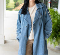 Q2 Stars Hollow Denim Trench Coat in blue - women's jacket - view 5