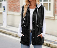 Miss Sparkling - Denim Vests With Hood