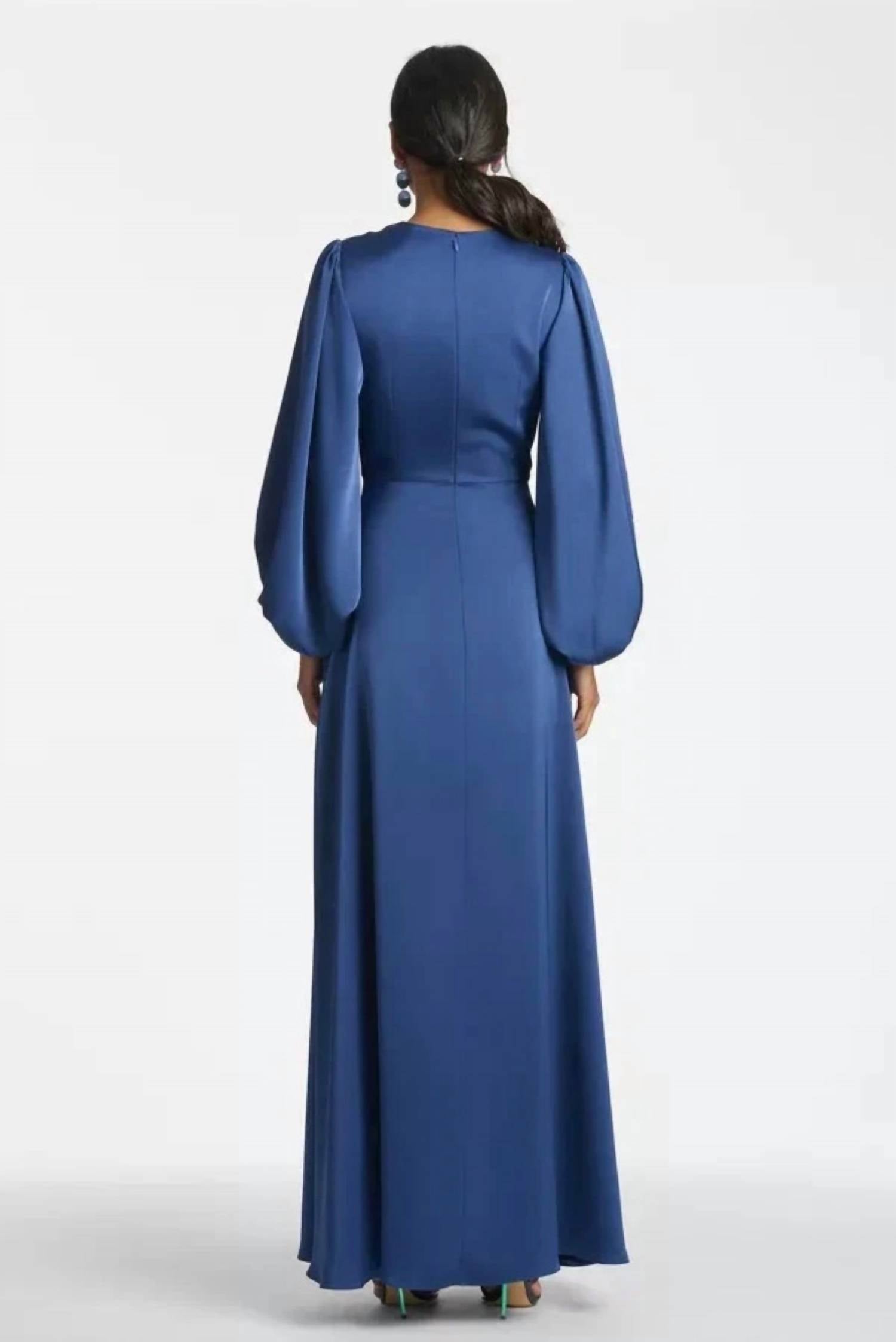 SACHIN & BABI Jenny Satin Crepe Gown in washed indigo - women's dress - detail view