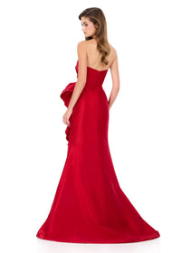 ASHLEYlauren Clean Strapless Voluminous Ruffle Prom Gown in red - women's dress - alternate view