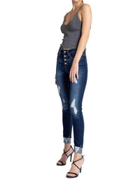 Kancan - High Rise Button Fly Distressed Super Skinny Jeans