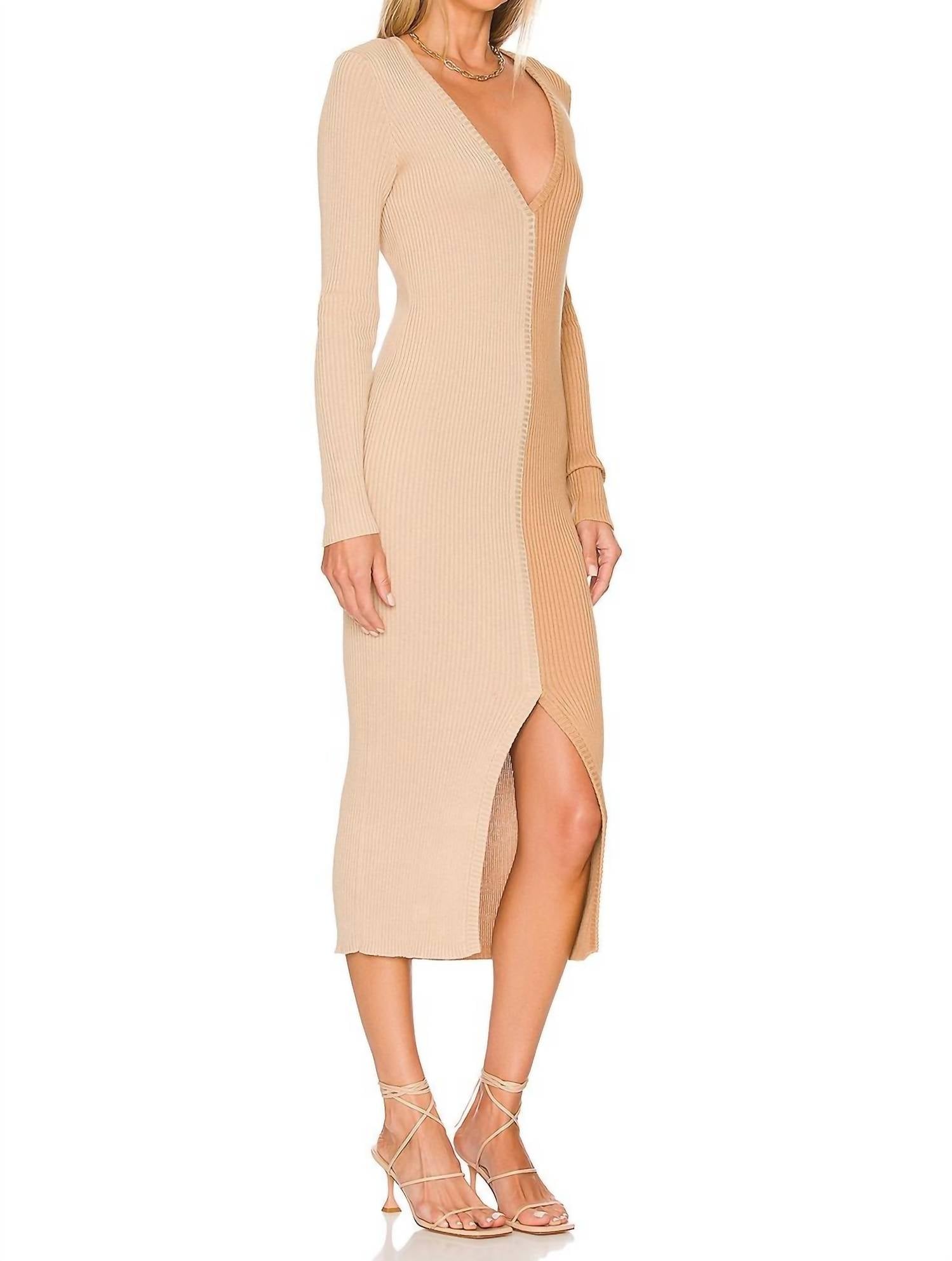 MONROW Color Block Cardigan Midi Dress in doe off white - women's dress - detail view