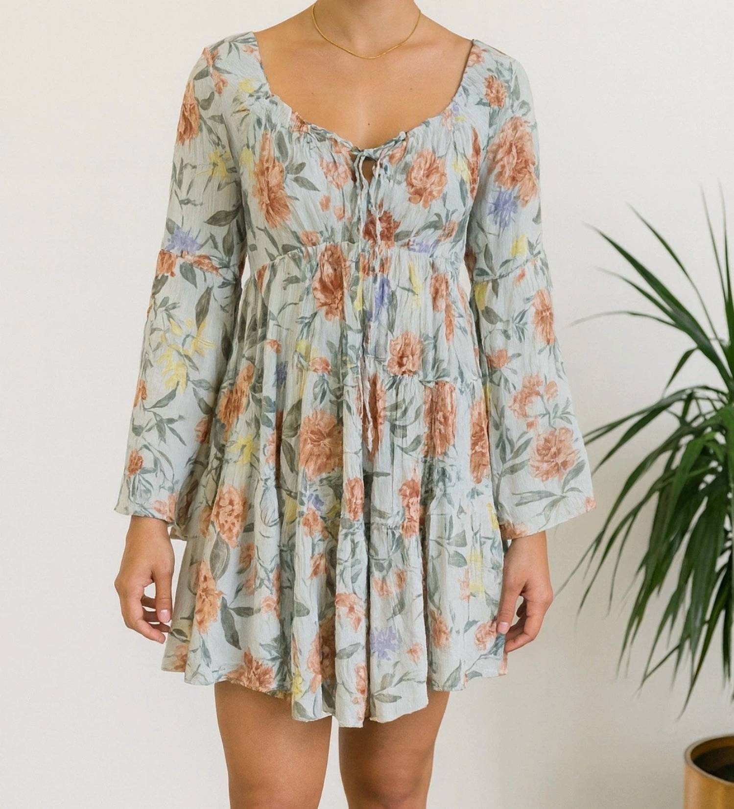 Blue B - Off-shoulder Flower Tiered Short Dress