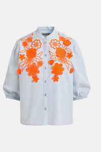 Essentiel Antwerp - Appliqué Flowers Shirt With Mandarin Collar