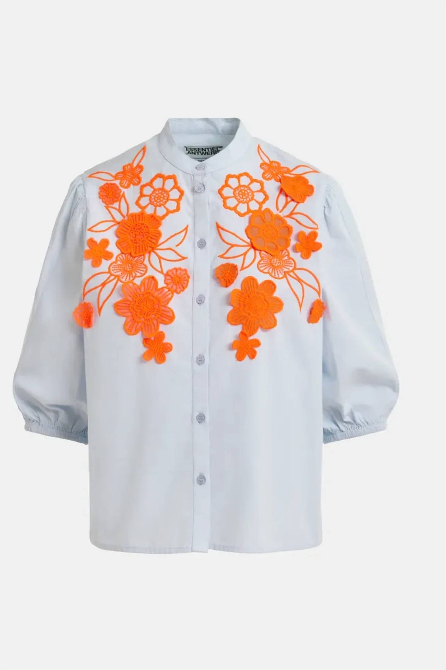 Essentiel Antwerp - Appliqué Flowers Shirt With Mandarin Collar