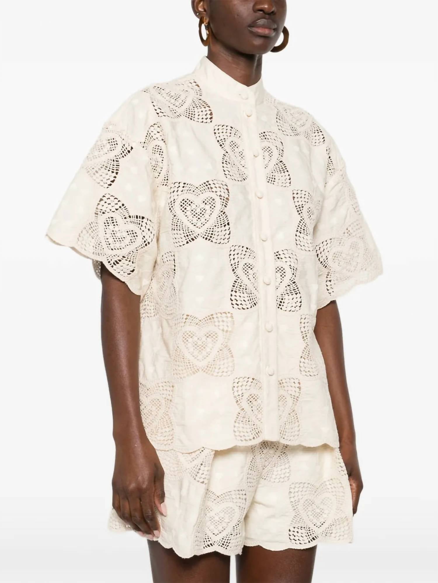 Zimmermann Wanderlust Shirt in cream ivory - women's shirt - detail view