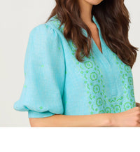 Lilly Pulitzer Mialeigh Elbow Sleeve Linen Dress in capri blue x resort white - women's dress - view 6