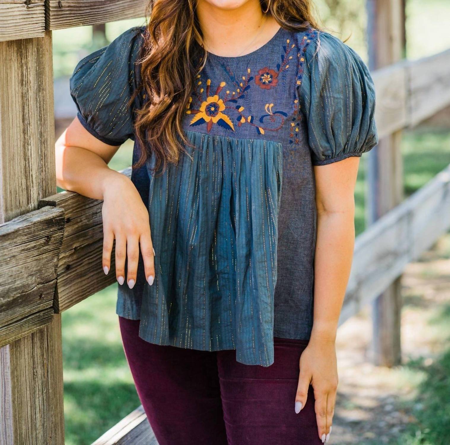 Layerz Clothing - Floral Embroidered Short Sleeve Top