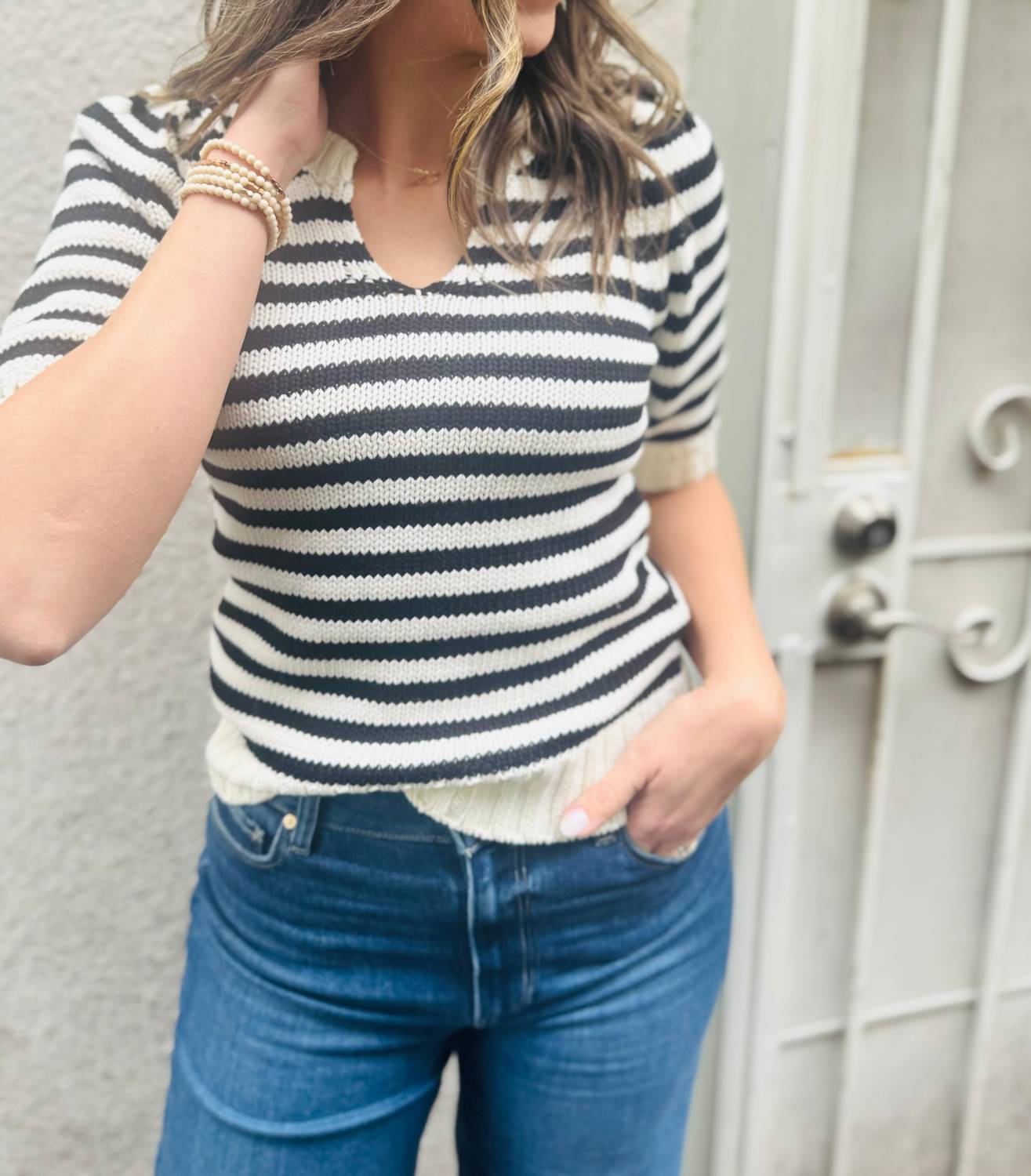Michael Stars - Rosanna Striped Puff Sleeve Sweater