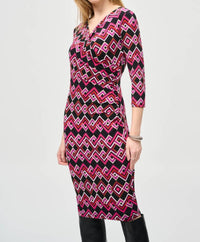 Joseph Ribkoff - Women's Geometric Faux Wrap Sheath Dress