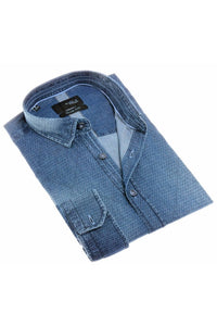 Eight X - Pattern Stone Wash Denim Button Down Shirt