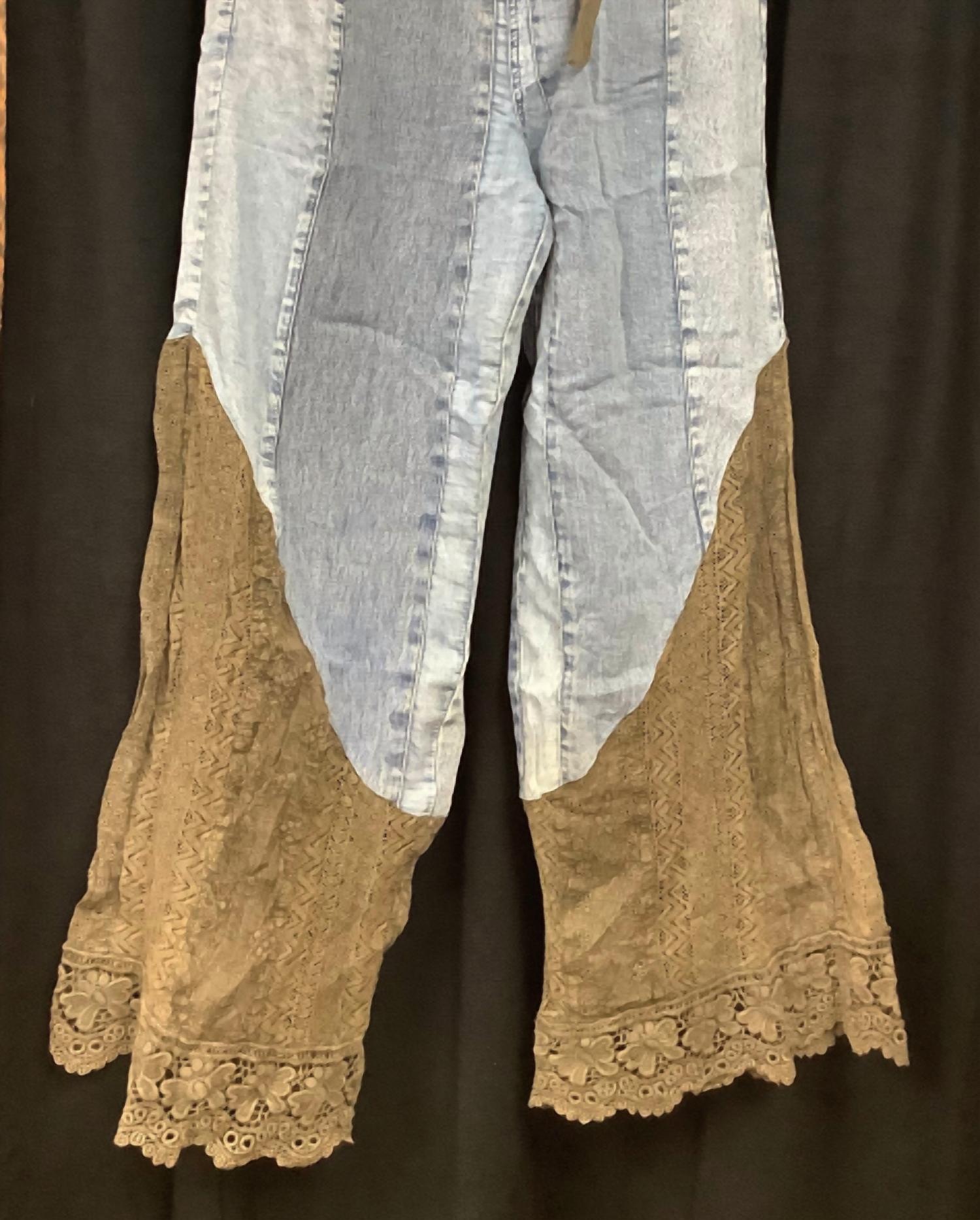 Young Threads - Women's Wild West Rhapsody Denim Lace Flare Pants