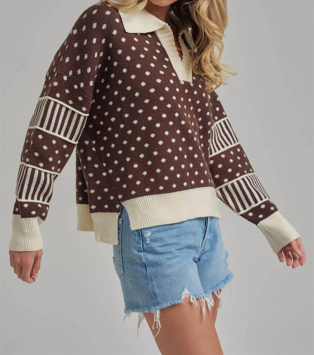 Bon - Just for Fun Polka Dot Collar Sweater