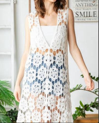 Veveret Sleeveless Crochet Dress Vest in white - women's jacket - alternate view