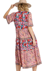 Umgee - Mixed Floral Print Tiered Dress