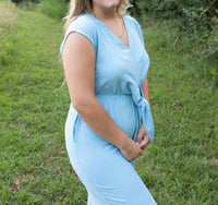 Doe and Rae Ocean Breezy Vibes Tie-front Jumpsuit in blue - women's pants - detail view