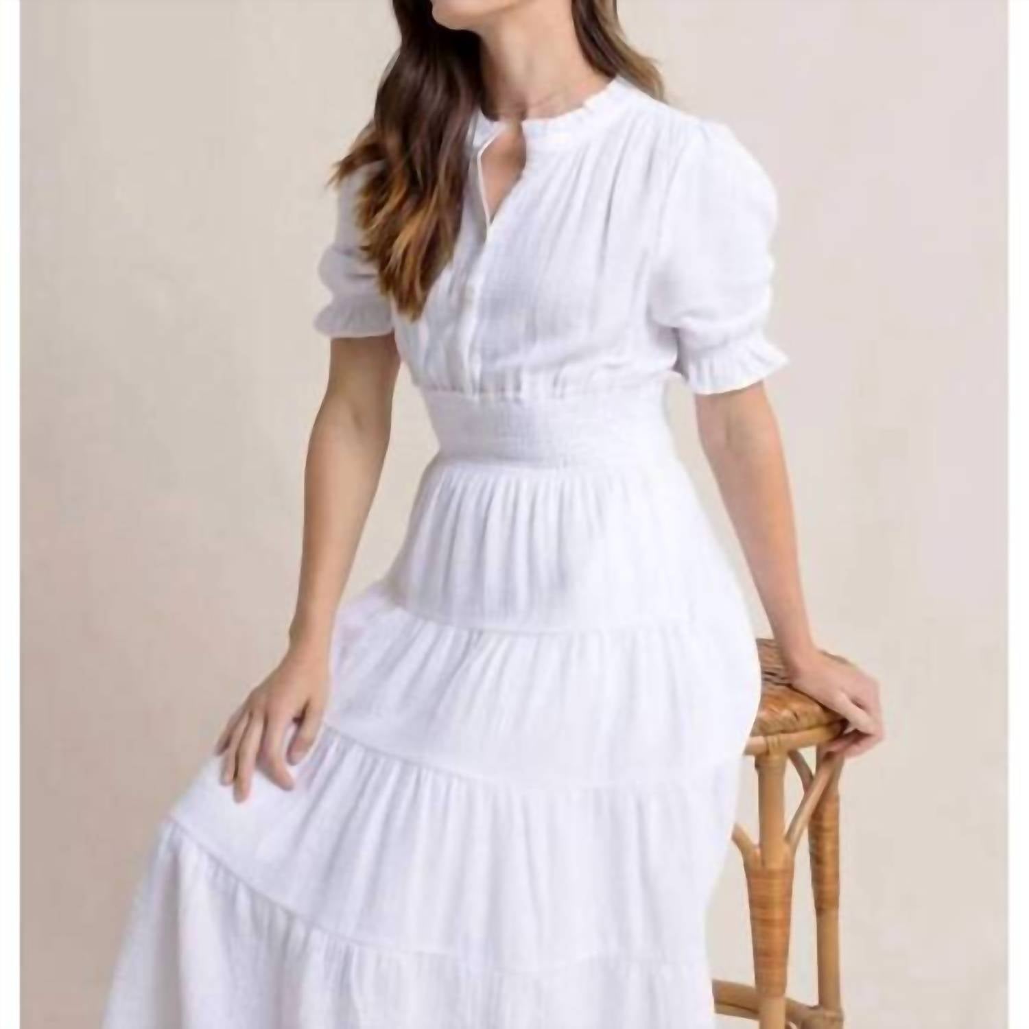 SOUTHERN TIDE Christa Short Sleeve Maxi Dress in classic white - women's dress - alternate view