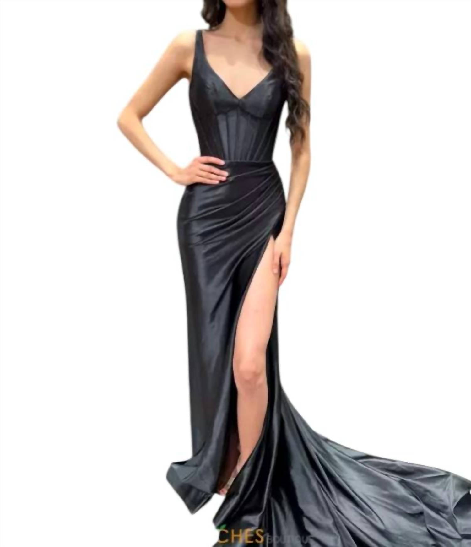 Sherri Hill High Slit Corset Top Dress in black - women's dress