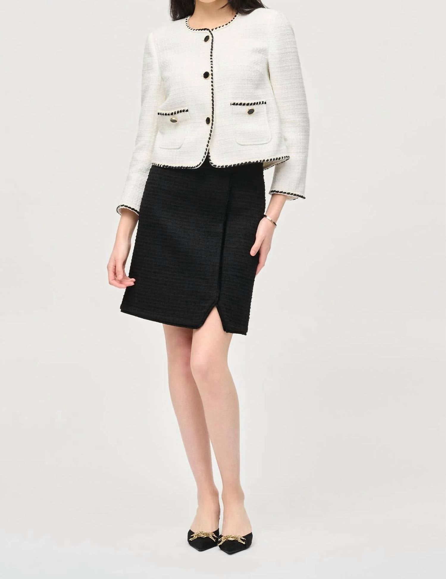 Joseph Ribkoff Bouclé Jacket With Contrast Trim in winter white black - women's jacket - view 4