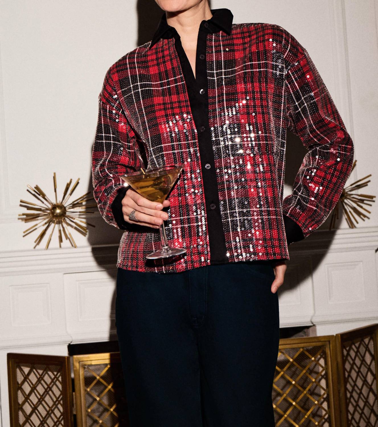 Foxcroft - Marina Sequined Long Sleeve Short Shirt