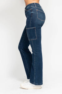 Judy Blue High Waisted Cargo Bootcut Stretchy Jeans in dark denim - women's pants - view 8