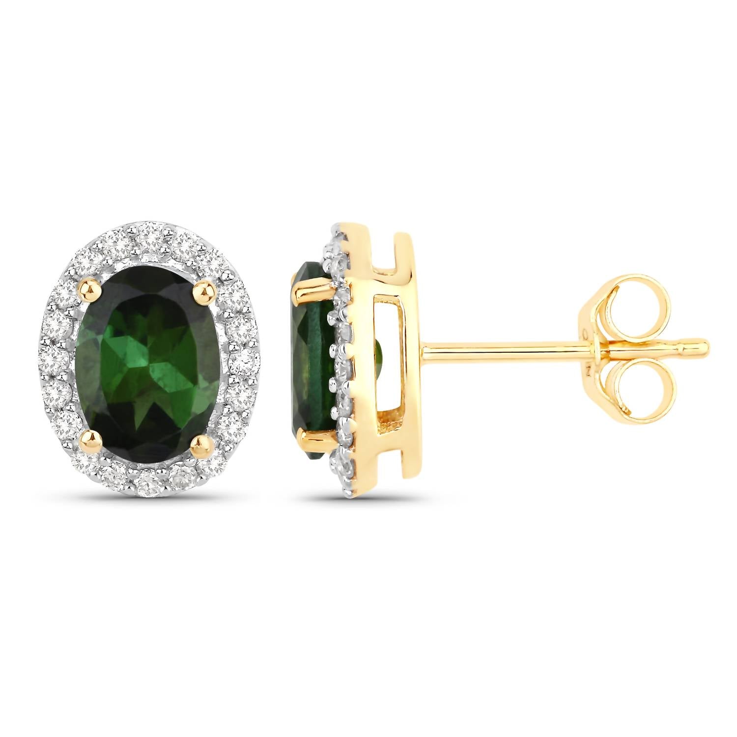 Diana M Jewels Women's Oval Natural Tourmaline Stud Earrings (1.92 Ct) - Classic in 14k yellow gold - women's jewelry - alternate view