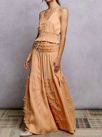POL Boho Ruffle Contrast Shell Trim Wide Leg Pants in coral - women's pants - view 5