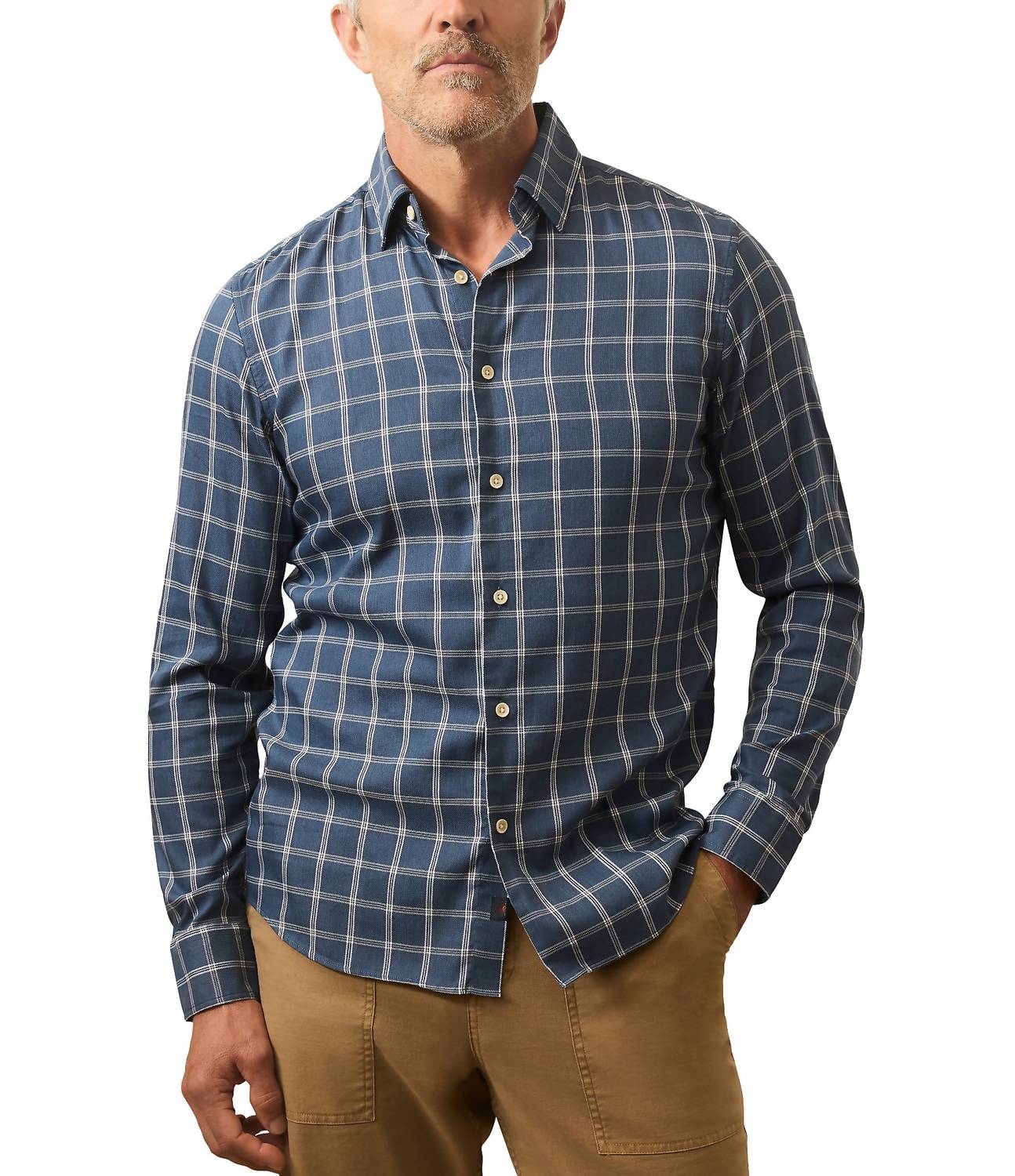 Faherty Movement Monterrey Shirt Top in midnight cloud plaid - men's long sleeve top