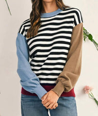 Shewin - Striped Color Block Sweater