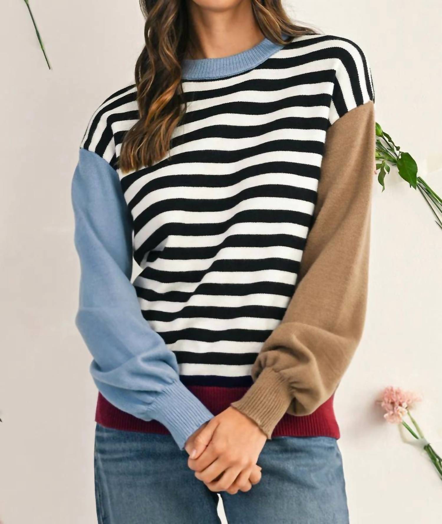 Shewin - Striped Color Block Sweater