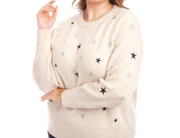Karen Kane Embroidered Stars Sweater - Plus in oatmeal - women's sweater - view 4