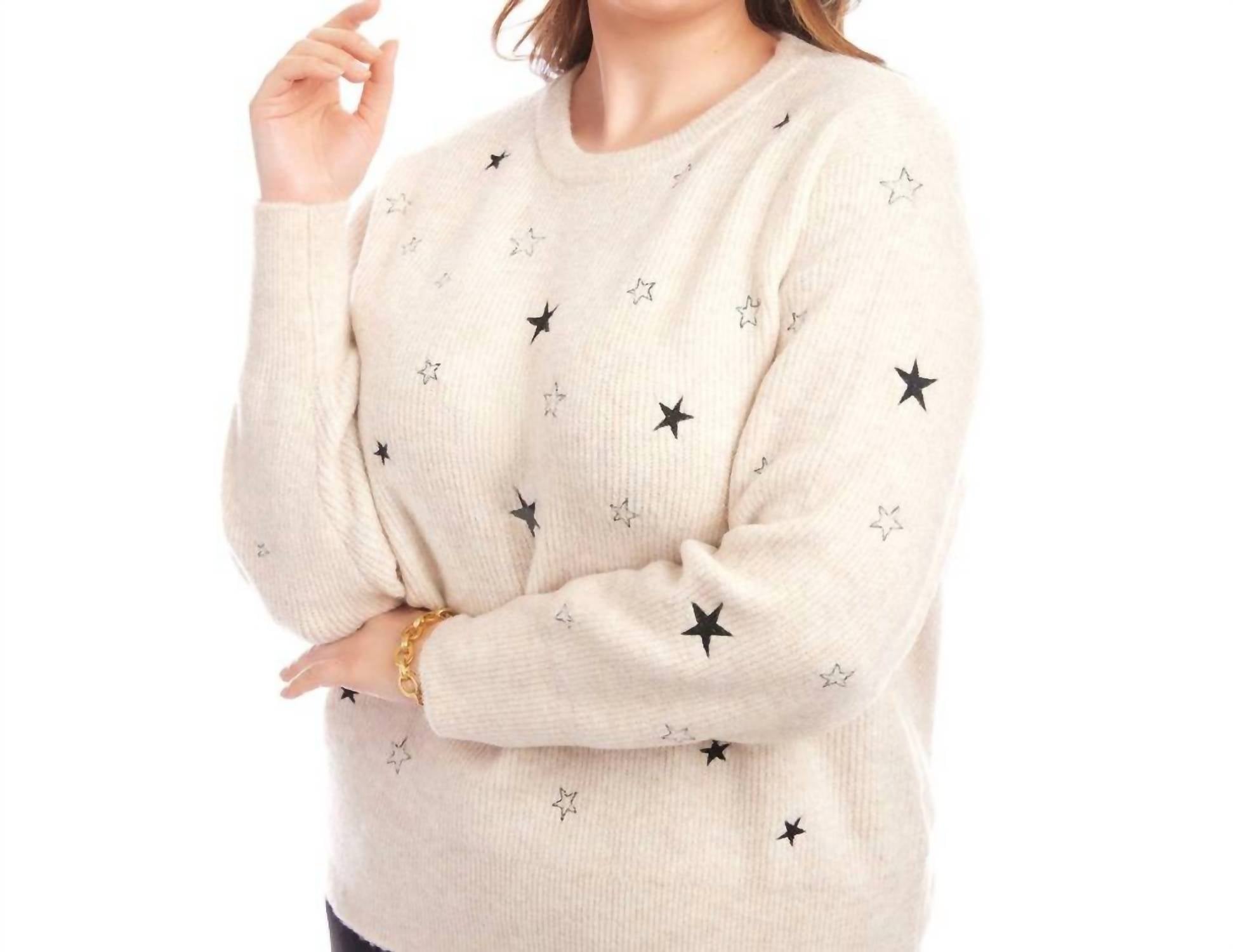 Karen Kane Embroidered Stars Sweater - Plus in oatmeal - women's sweater - view 4