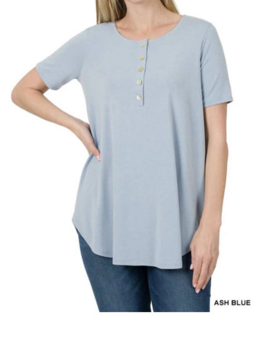 Zenana - Short Sleeve Dolphin Hem Shell Button Up Top