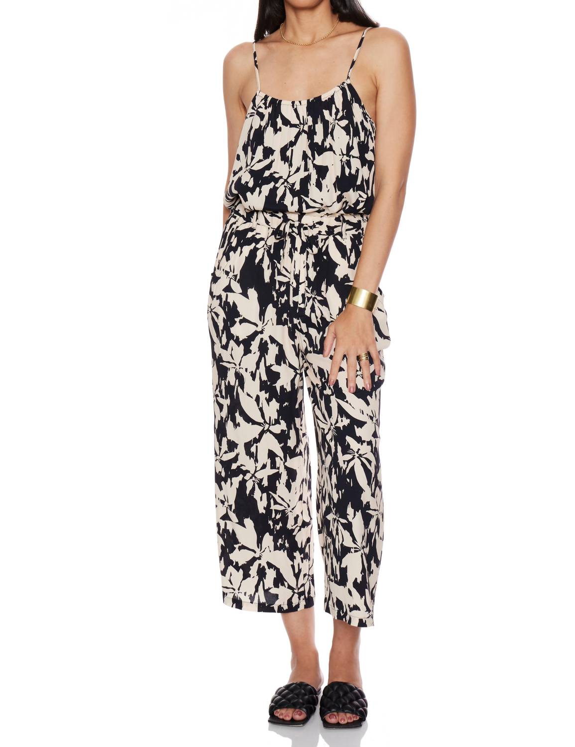Velvet Heart Claudette Floral Cropped Palazzo Pants in black cream - women's pants - view 4