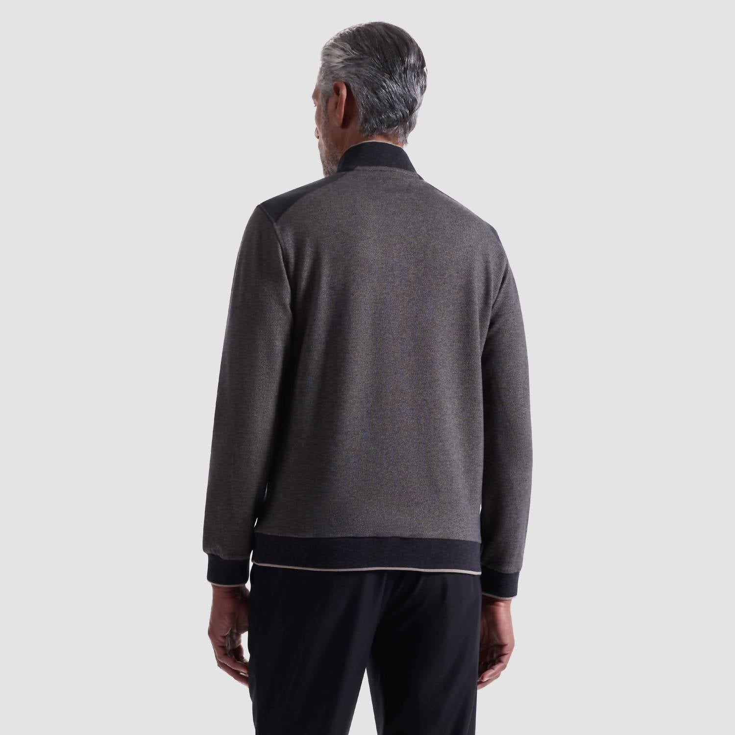 Bugatchi Uomo Diagonal Stripe Melange Quarter Zip Sweater in taupe - men's sweater - alternate view