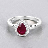 Diana M Jewels Women's Pear Natural Ruby Fashion Ring (1.02 Ct) - Petite in 14k white gold - women's jewelry - detail view