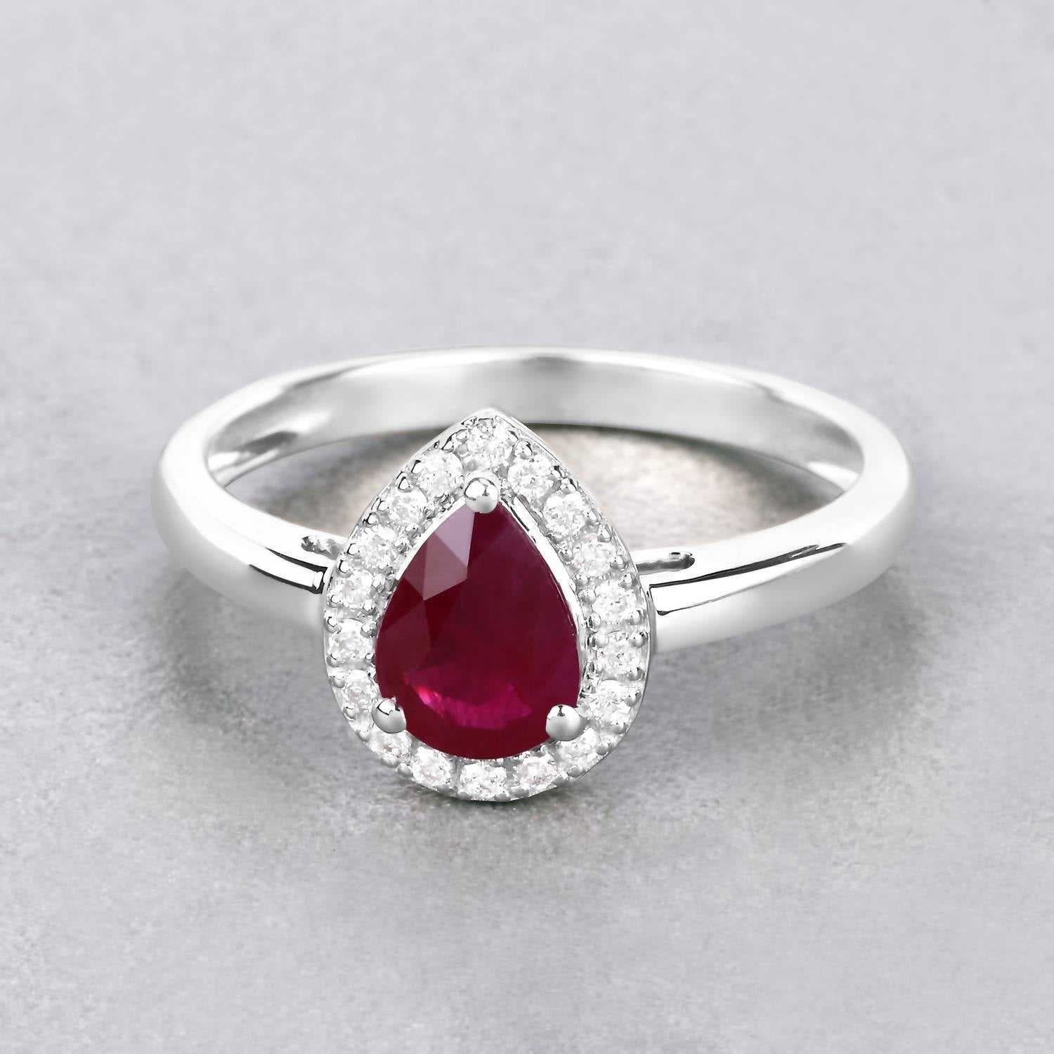 Diana M Jewels Women's Pear Natural Ruby Fashion Ring (1.02 Ct) - Petite in 14k white gold - women's jewelry - detail view