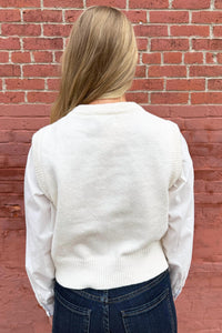 PINCH Knit Woven Combo Top in ivory - women's blouse - alternate view