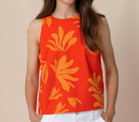 SOUTHERN TIDE Simone Leafy Luxe Printed Tank in poppy red 1 - women's tank top