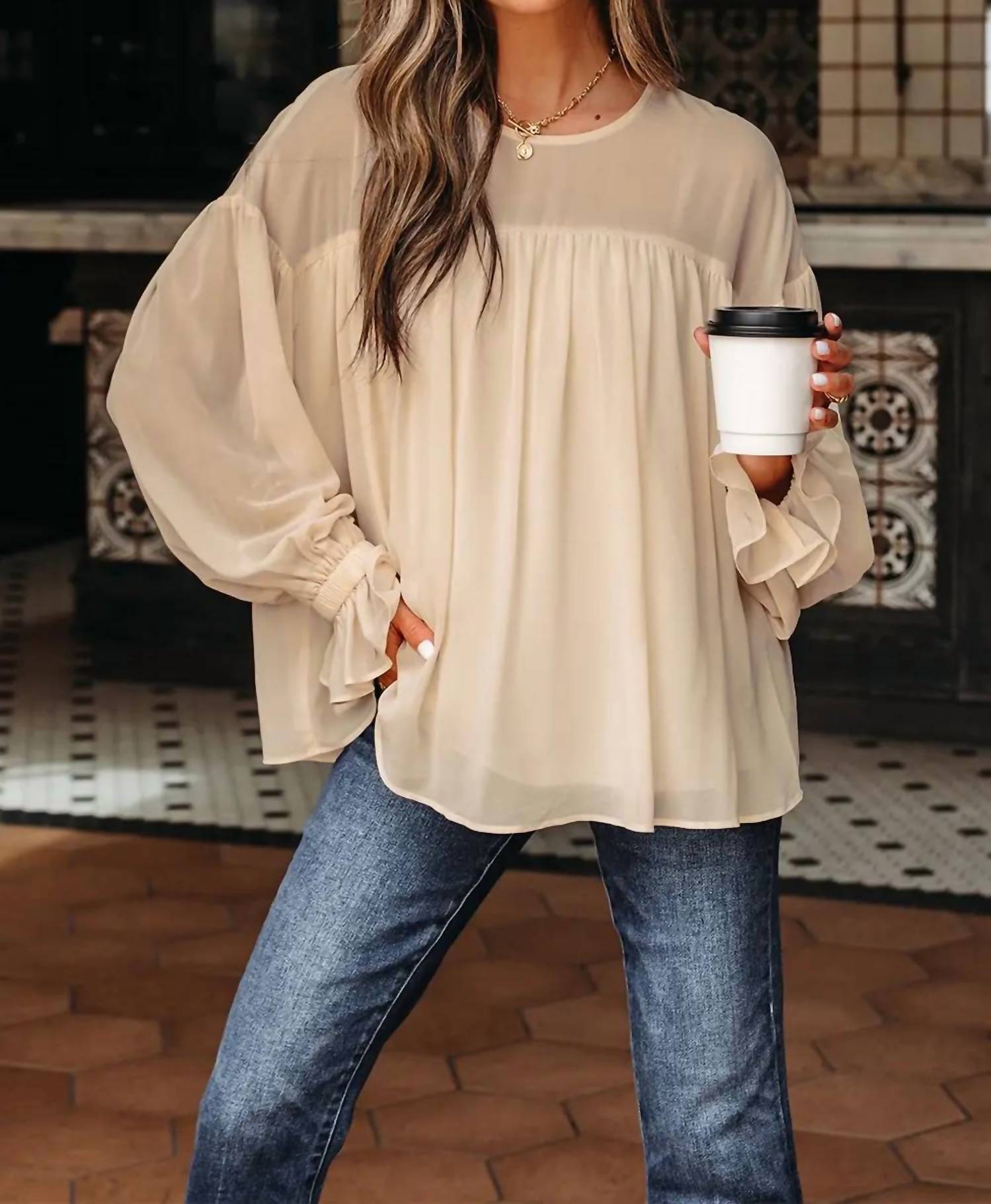 Lovesoft - Pleated Ruffle Chiffon Blouse