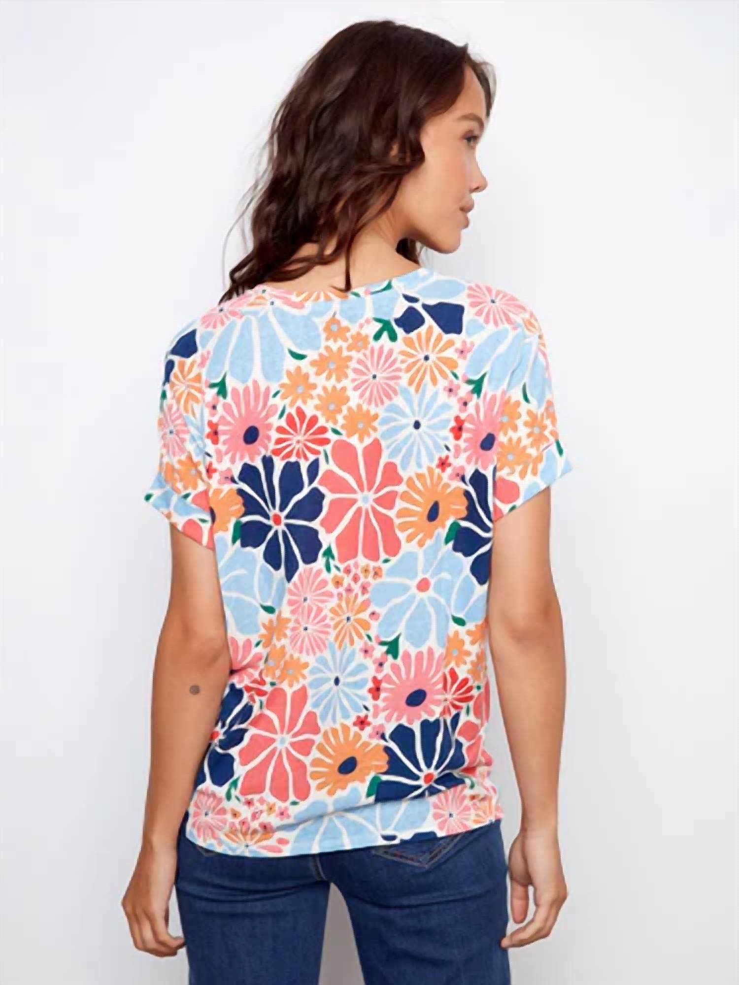 Charlie B - Printed Short Sleeve V-neck T-shirt