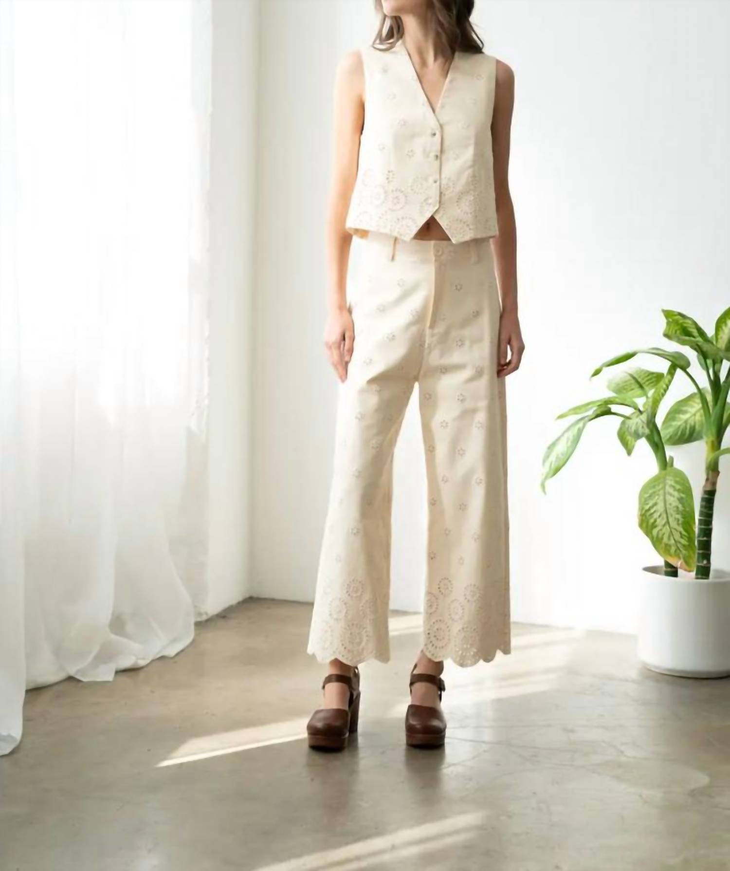 Elle Grey - Eyelet Wide Leg Pants