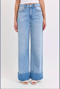 CELLO Connie Wide Leg Jeans With Self-cuff in light wash - women's jeans