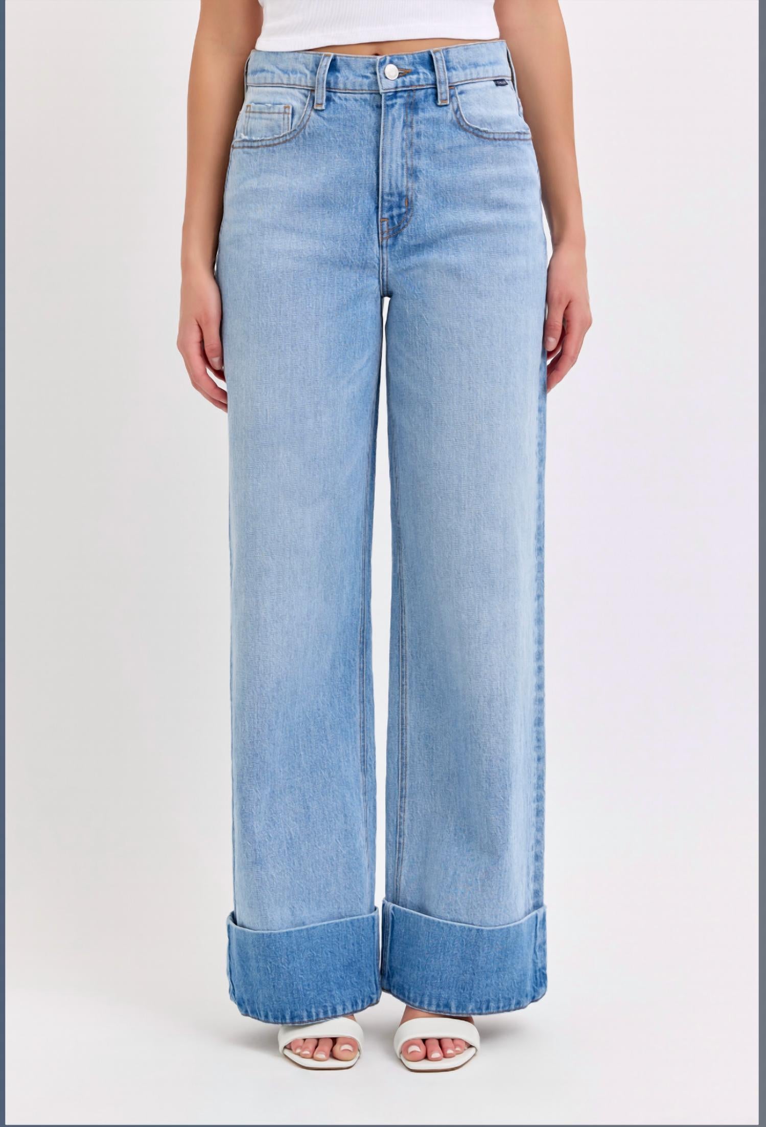 CELLO Connie Wide Leg Jeans With Self-cuff in light wash - women's jeans