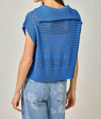 Mystree - Fishnet Zip-up Short Sleeve Sweater