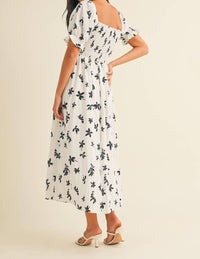Klesis Floral Midi Puff Sleeves Dress in off white - women's dress - detail view