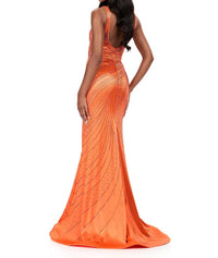 ASHLEYlauren Dazzling Plunging V-neckline Gown in orange - women's dress - detail view