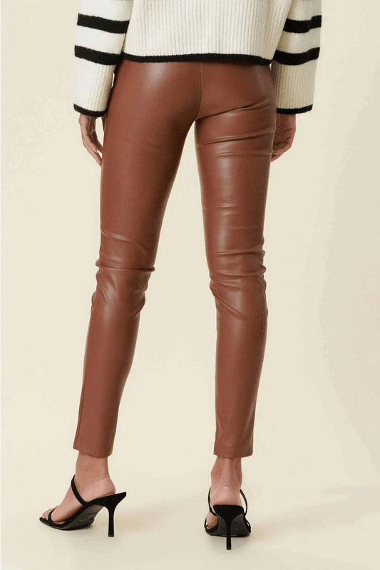Sixty One - Vibrant Faux Leather Skinny with Zipper Pants