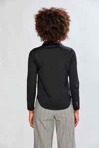 InCashmere Long Sleeve Cotton Knit Shirt in black - women's shirt - detail view